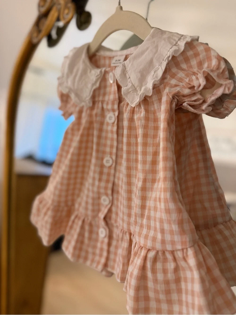 Gingham Ruffle Baby Dress with White Peter Pan Collar